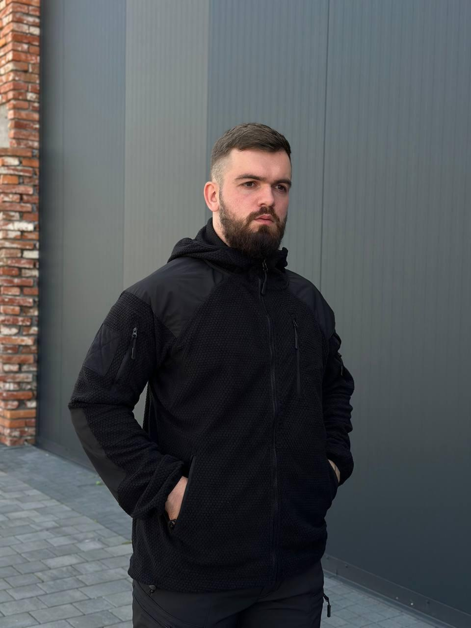 Кофта фліс з капюшоном чорна GEN ІІ