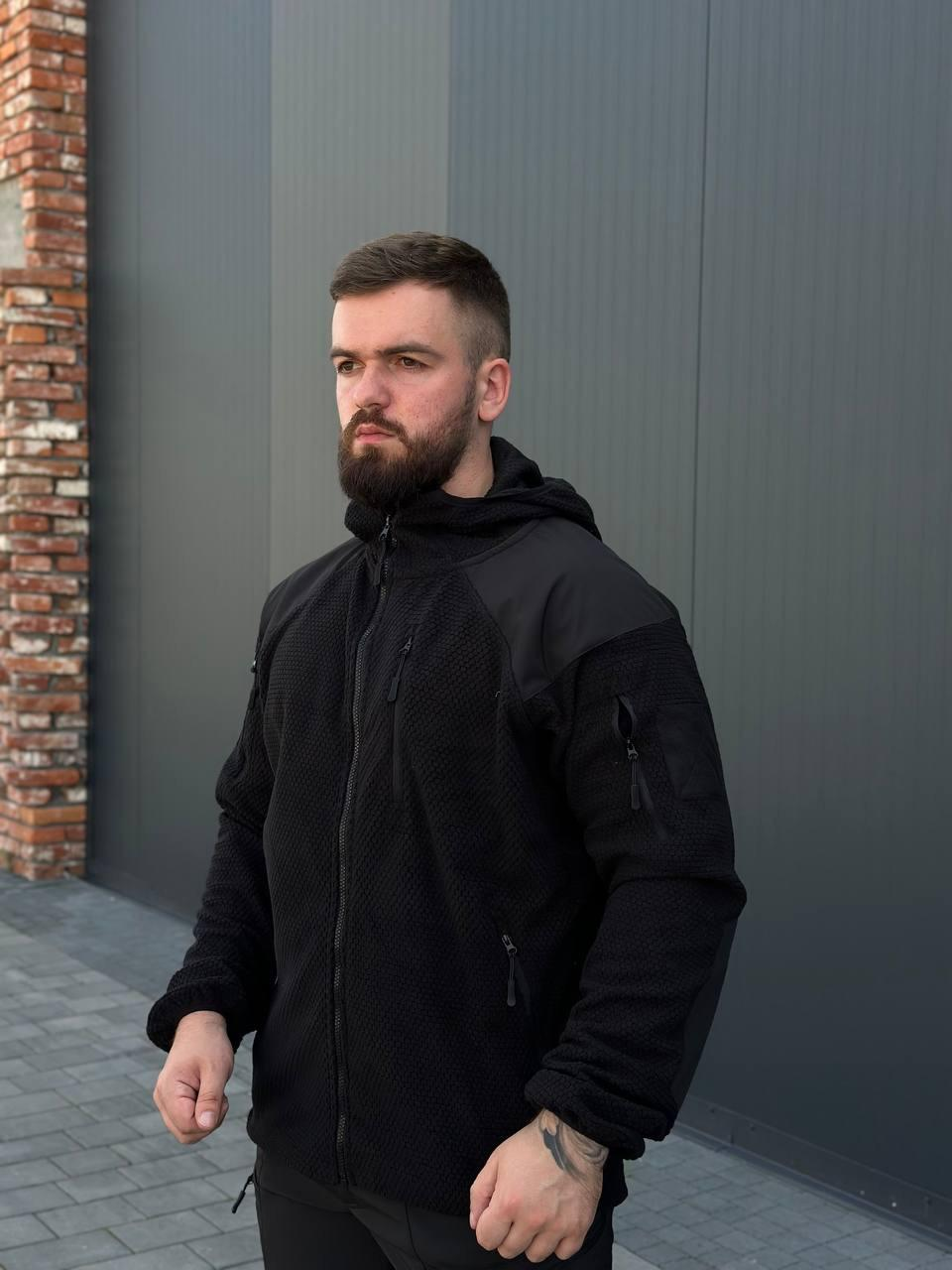 Кофта фліс з капюшоном чорна GEN ІІ