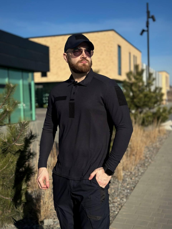 Поло синє Coolpass Black довгий рукав Military ДСНС