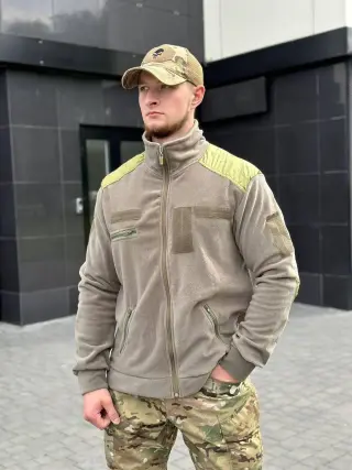 Флісова кофта світла олива з оливковими вставками