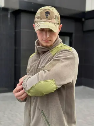 Флісова кофта світла олива з оливковими вставками