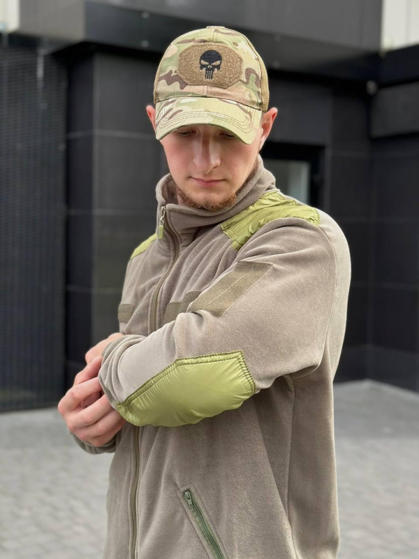Флісова кофта світла олива з оливковими вставками