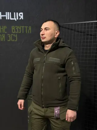 Тепла Флісова кофта- куртка Олива 3D сітка 380 Фліс БАТАЛИ