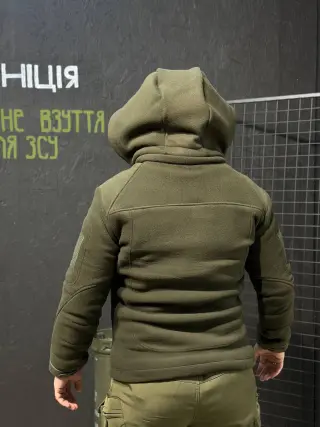 Тепла Флісова кофта- куртка Олива 3D сітка 380 Фліс БАТАЛИ