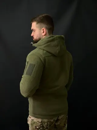 Тепла Флісова кофта- куртка Олива 3D сітка 380 Фліс БАТАЛИ