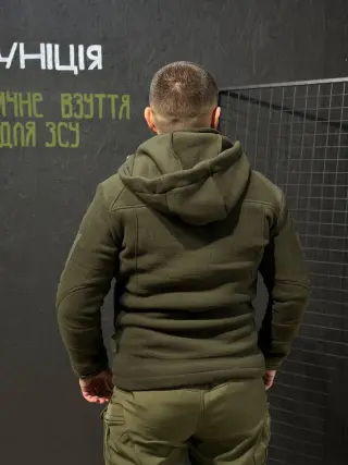 Тепла Флісова кофта- куртка Олива 3D сітка 380 Фліс БАТАЛИ