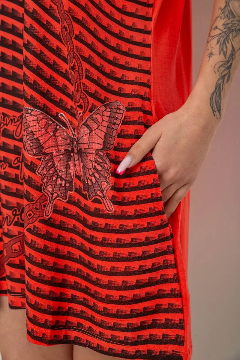 Туніка жіноча з принтом, колір коралово-чорний, 238RBD378