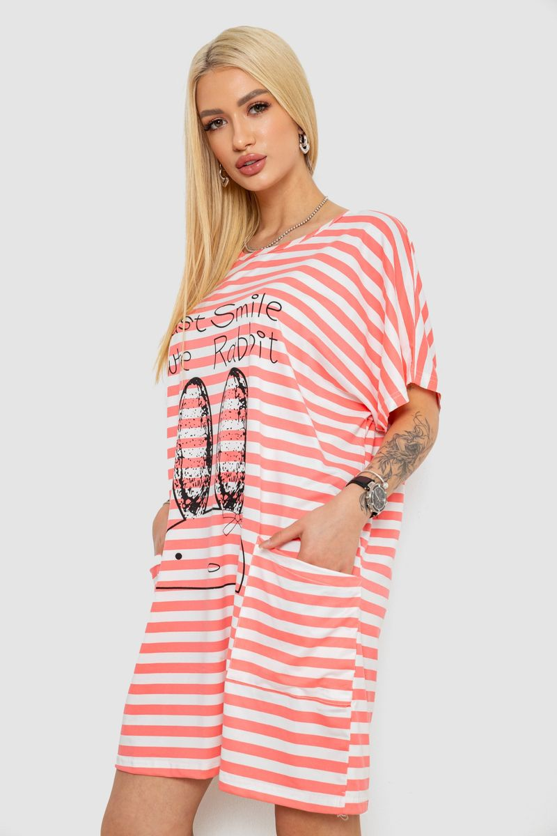Нічна сорочка в смужку, колір рожево-білий, 238R15022 - Фото 3