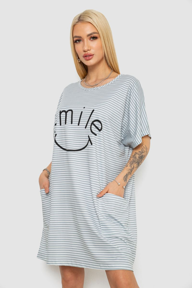 Нічна сорочка в смужку, колір сіро-білий, 238R15022-3 - Фото 3