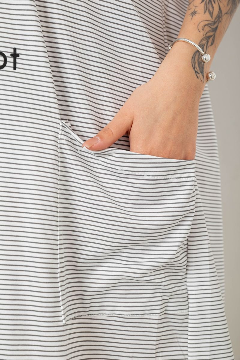 Нічна сорочка в смужку, колір сіро-білий, 238R15022-1 - Фото 6