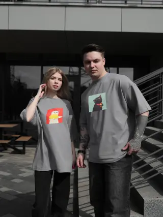 Футболка сіра (принт коти вареники)
