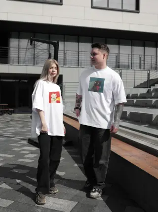 Футболка біла (принт коти щічки )