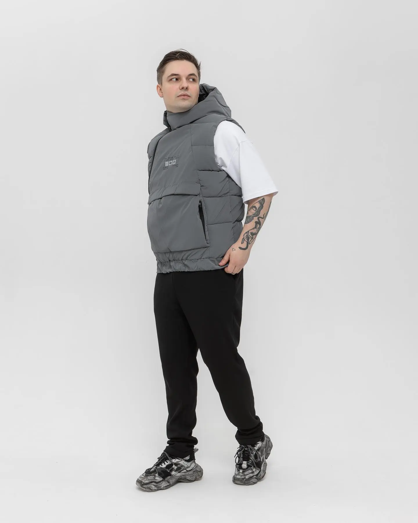Жилет косий сірий оверсайз