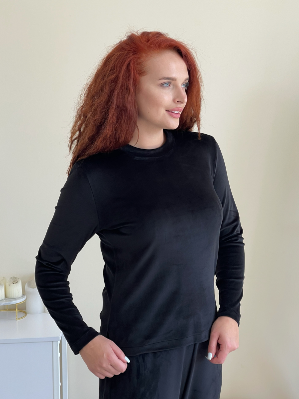 Велюрова піжама з широкими штанами та кофтою чорна Merlini Капрі