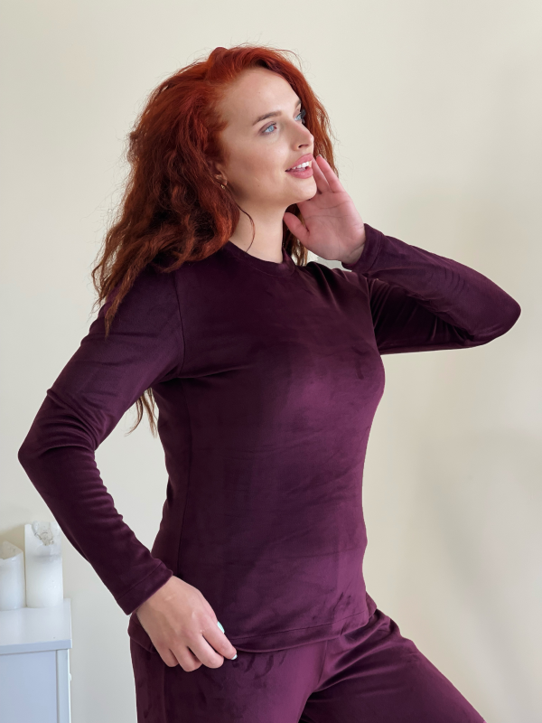 Велюрова піжама з широкими штанами та кофтою бордова Merlini Капрі