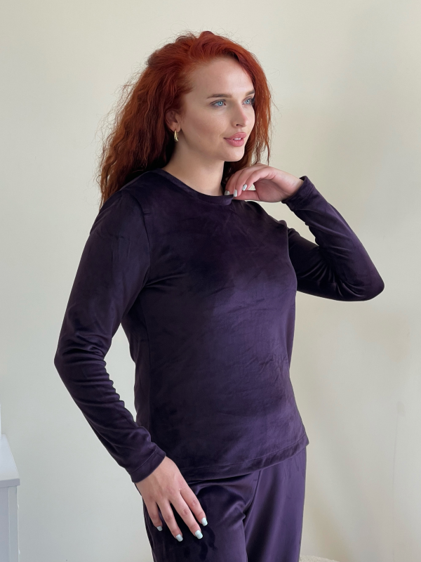 Велюрова піжама з широкими штанами та кофтою фіолетова Merlini Капрі