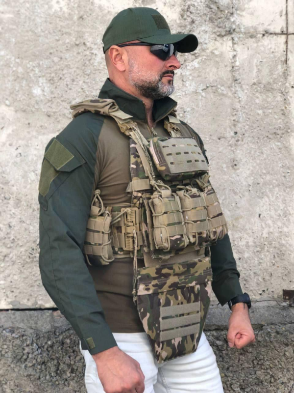 Плитоноска ISIK Мультикам з подвійним швидким скиданням на 4 точки скидання, 7 підсумків з напашником
