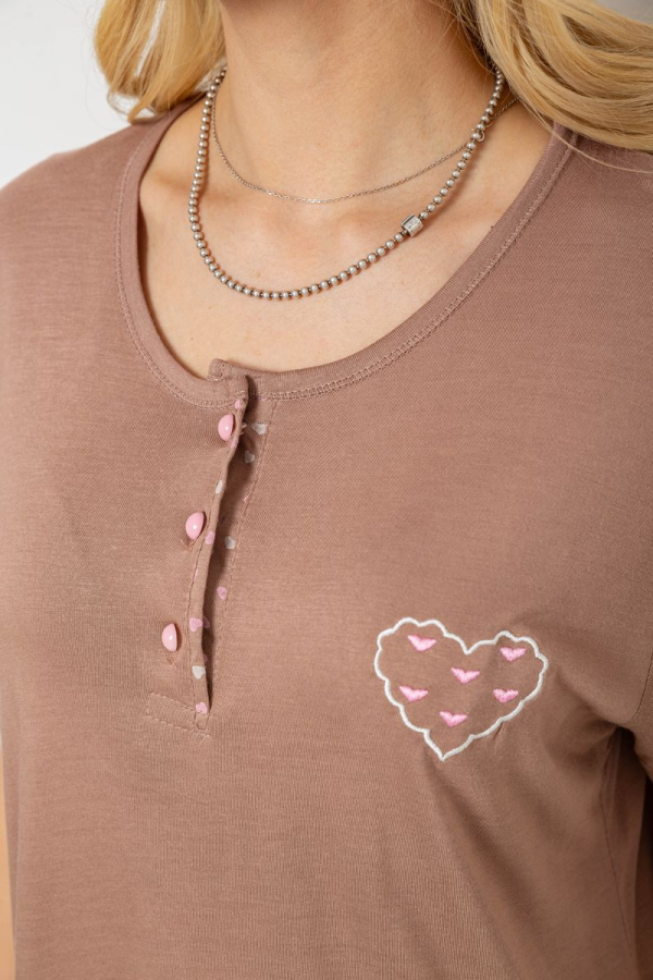 Піжама жіноча з принтом, колір мокко, 243R7030