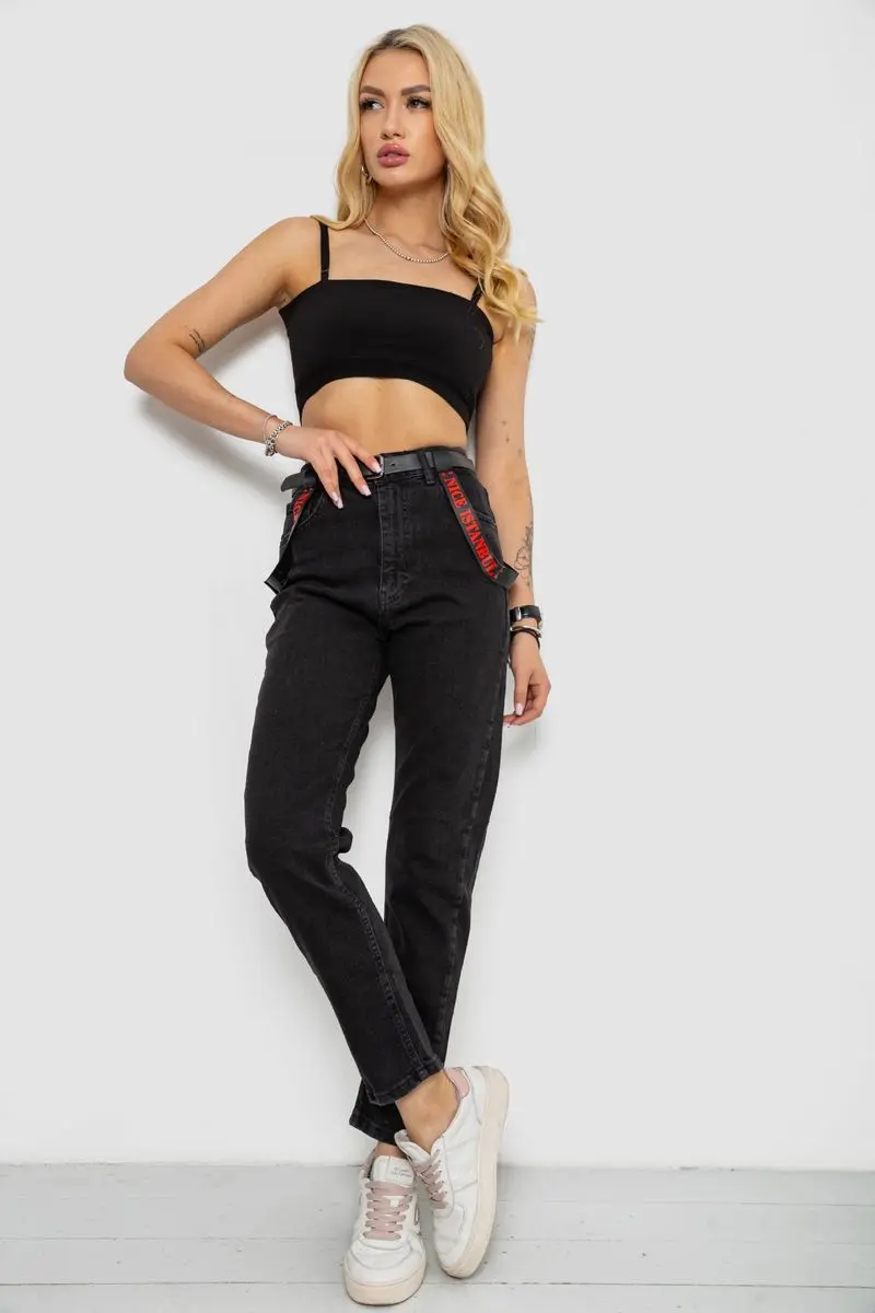 Джинси жіночі Mom-fit, колір чорний, 182R9135