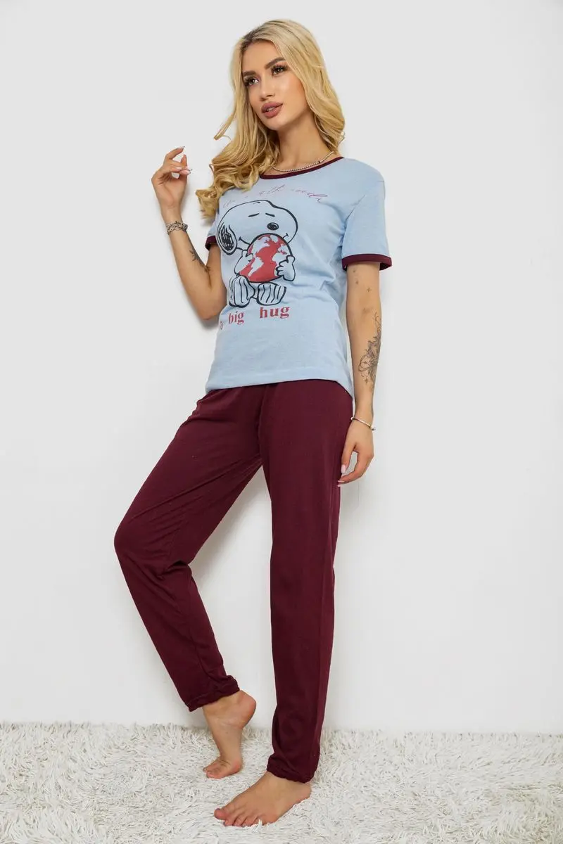 Піжама жіноча з принтом, колір блакитний, 243R20260