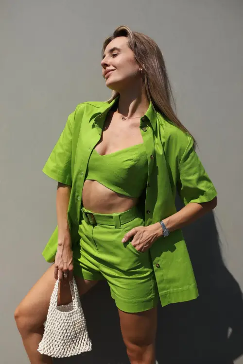 Комплект жіночий лляний "Alessandra" салатовий