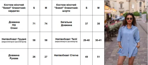 Костюм жіночий "Sweet" блакитний: кардиган + шорти