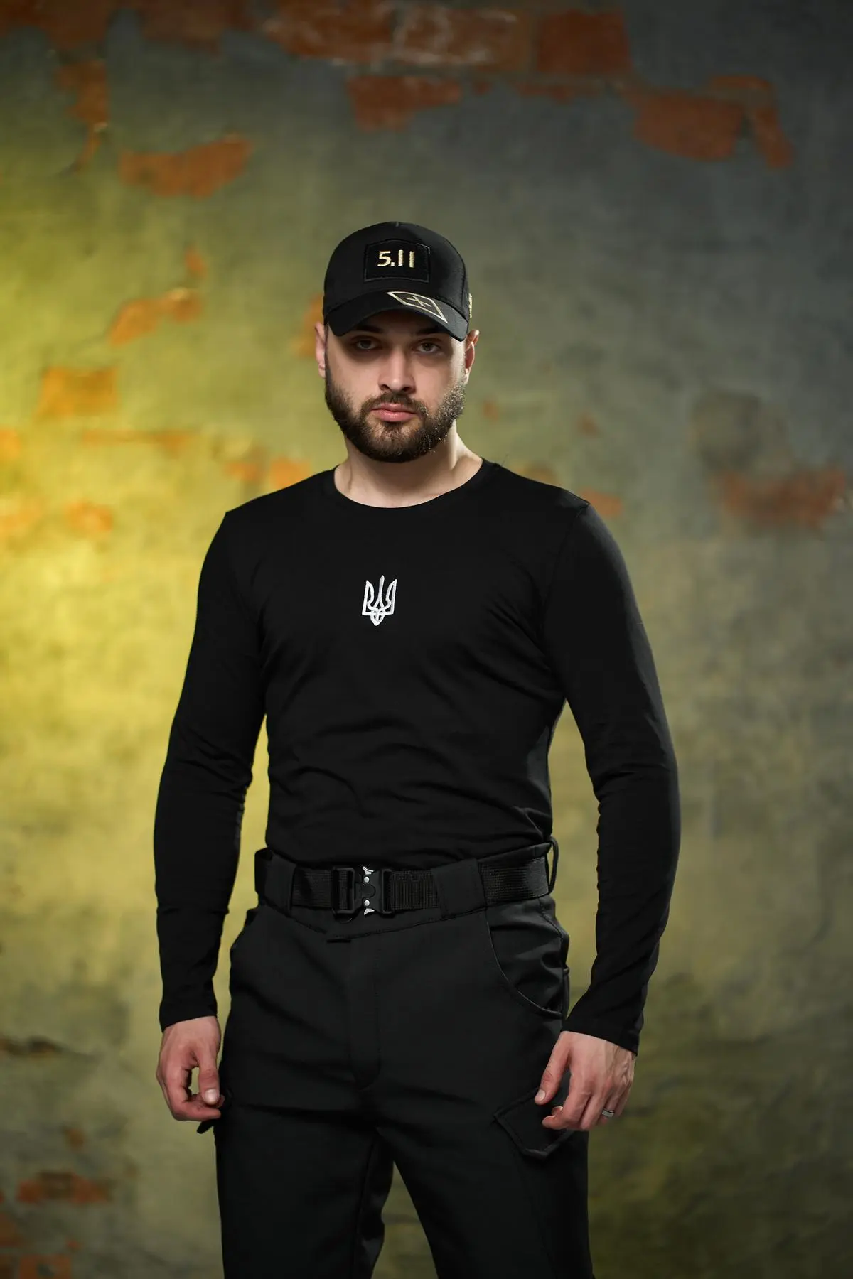 Лонгслів чоловічий "Pulse" Intruder чорний з тризубом