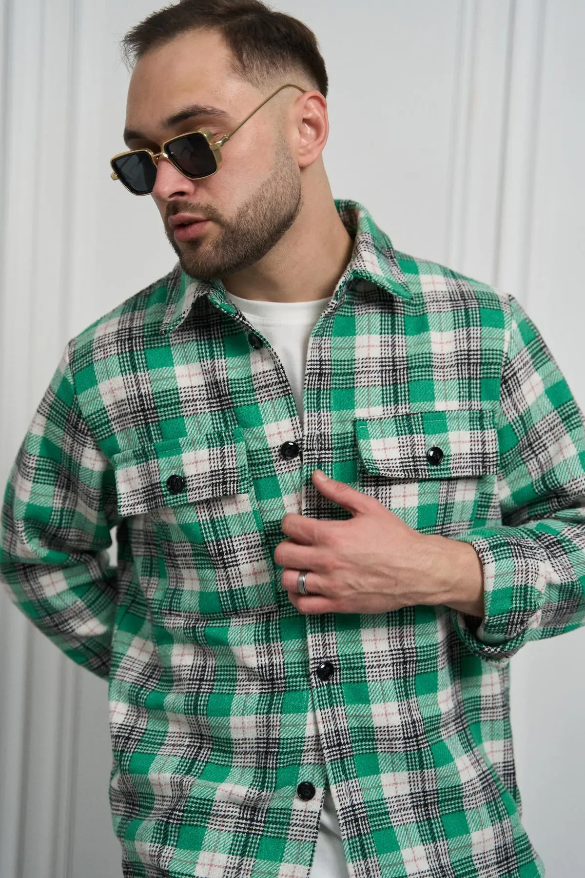 Сорочка чоловіча картата Intruder зелена