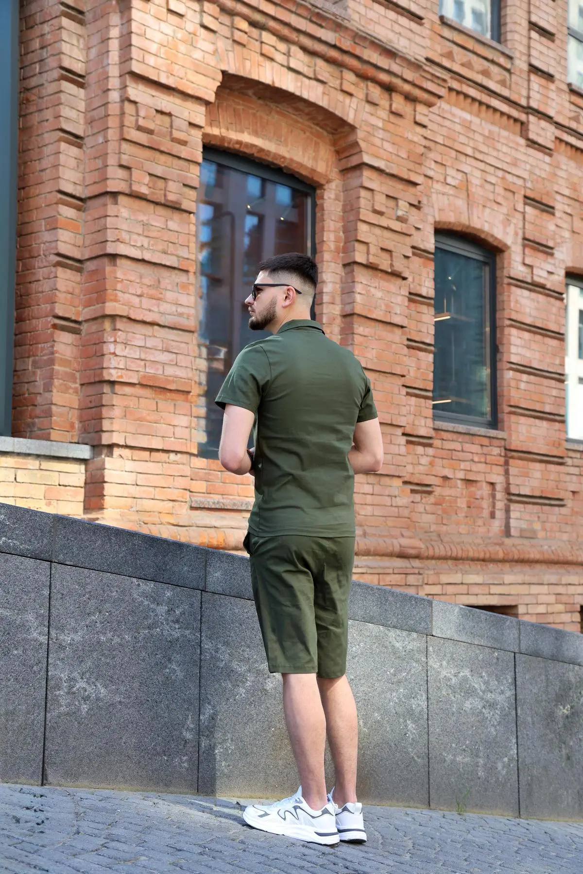 Комплект чоловічий лляний базовий "Flax" Intruder хакі: поло + шорти