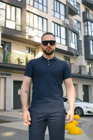 Поло чоловіче лляне базове "Flax" Intruder синє