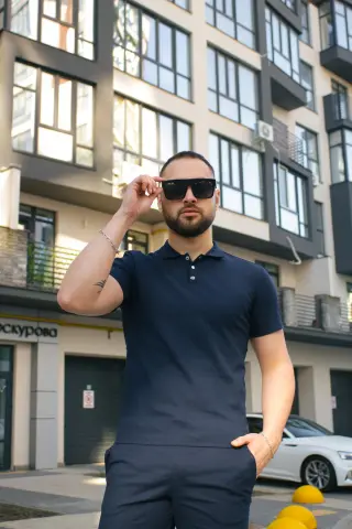 Поло чоловіче лляне базове "Flax" Intruder синє