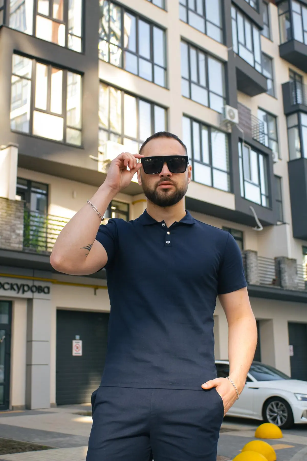 Поло чоловіче лляне базове "Flax" Intruder синє