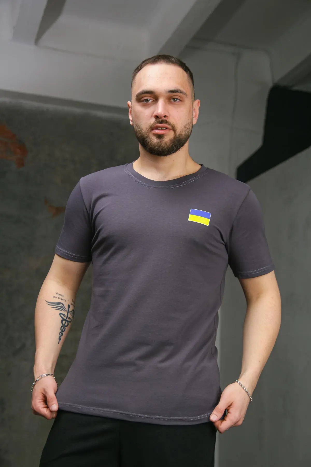 Футболка чоловіча з прапором на грудях Intruder темно-сіра