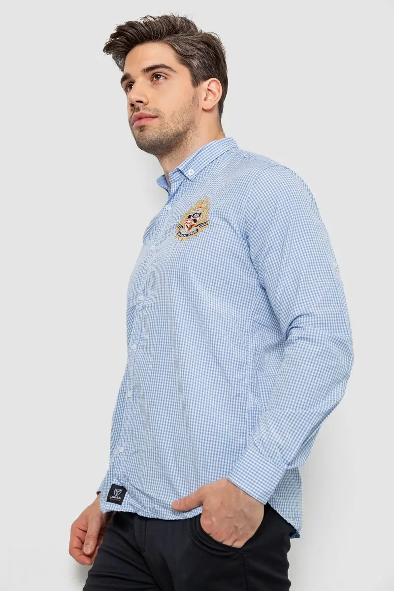 Сорочка чоловіча в клітинку, колір блакитний, 214R9030