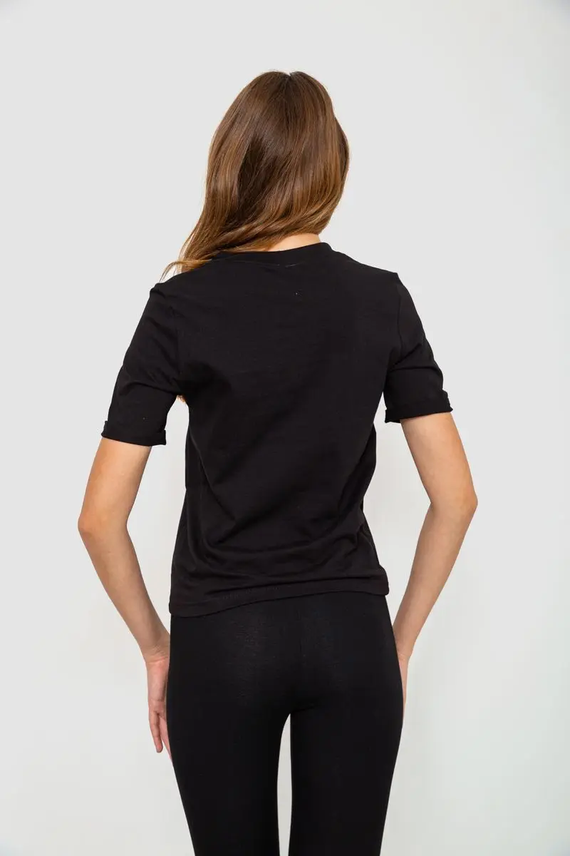 Жіноча футболка з принтом, колір чорний, 241R121