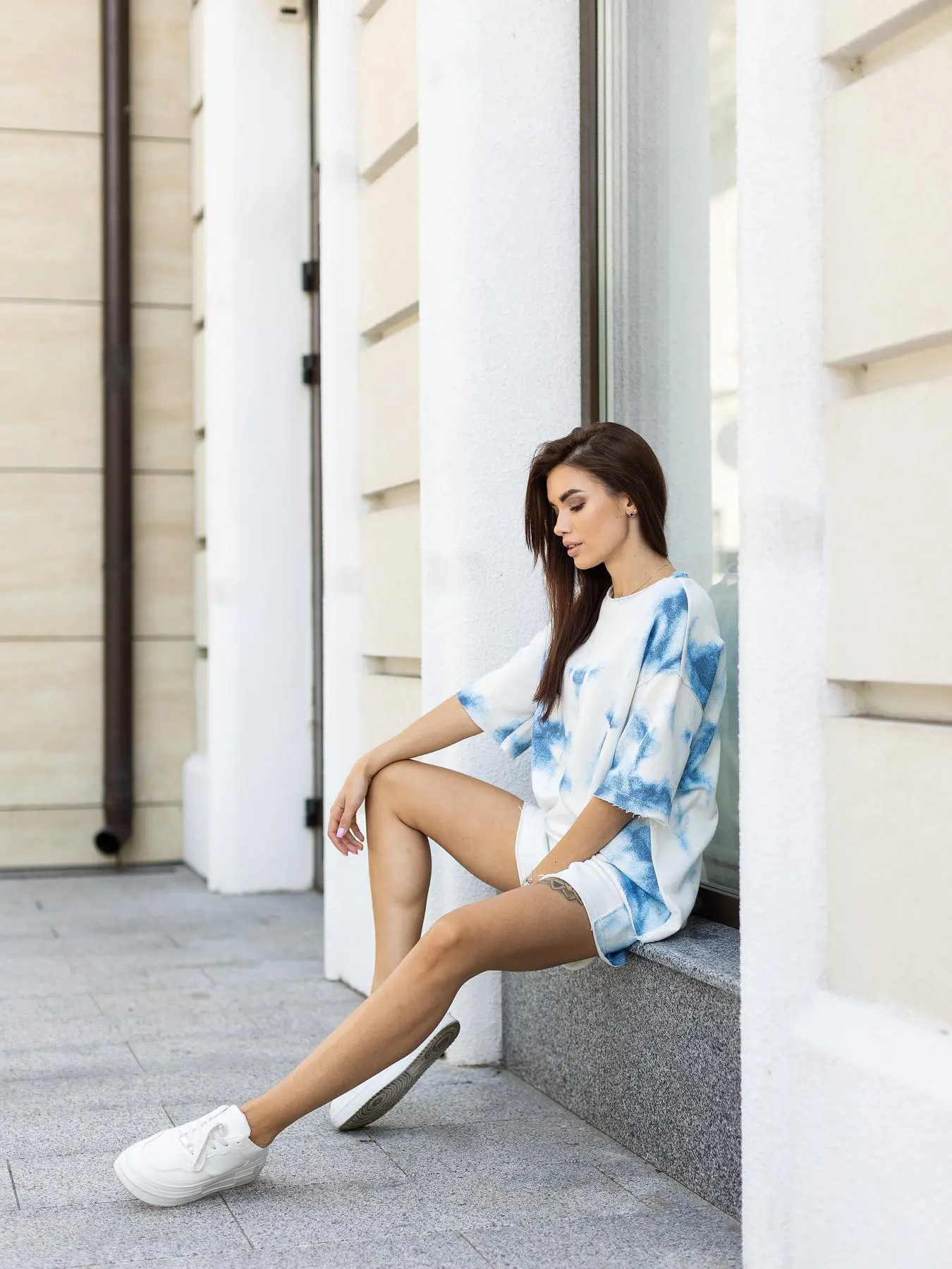 Комплект жіночий "Tie-dye" футболка + шорти блакитний