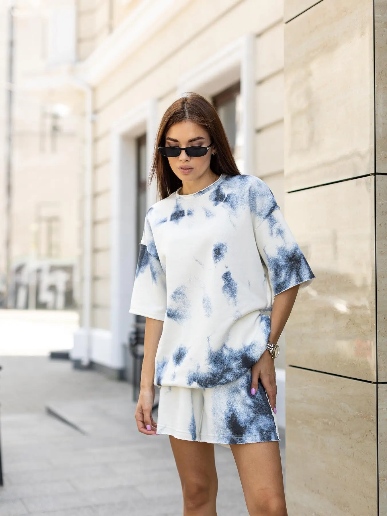 Комплект жіночий "Tie-dye" футболка + шорти сірий