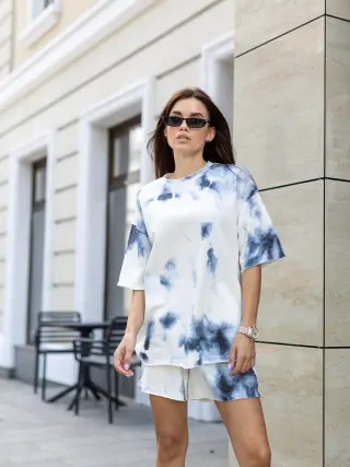 Комплект жіночий "Tie-dye" футболка + шорти сірий