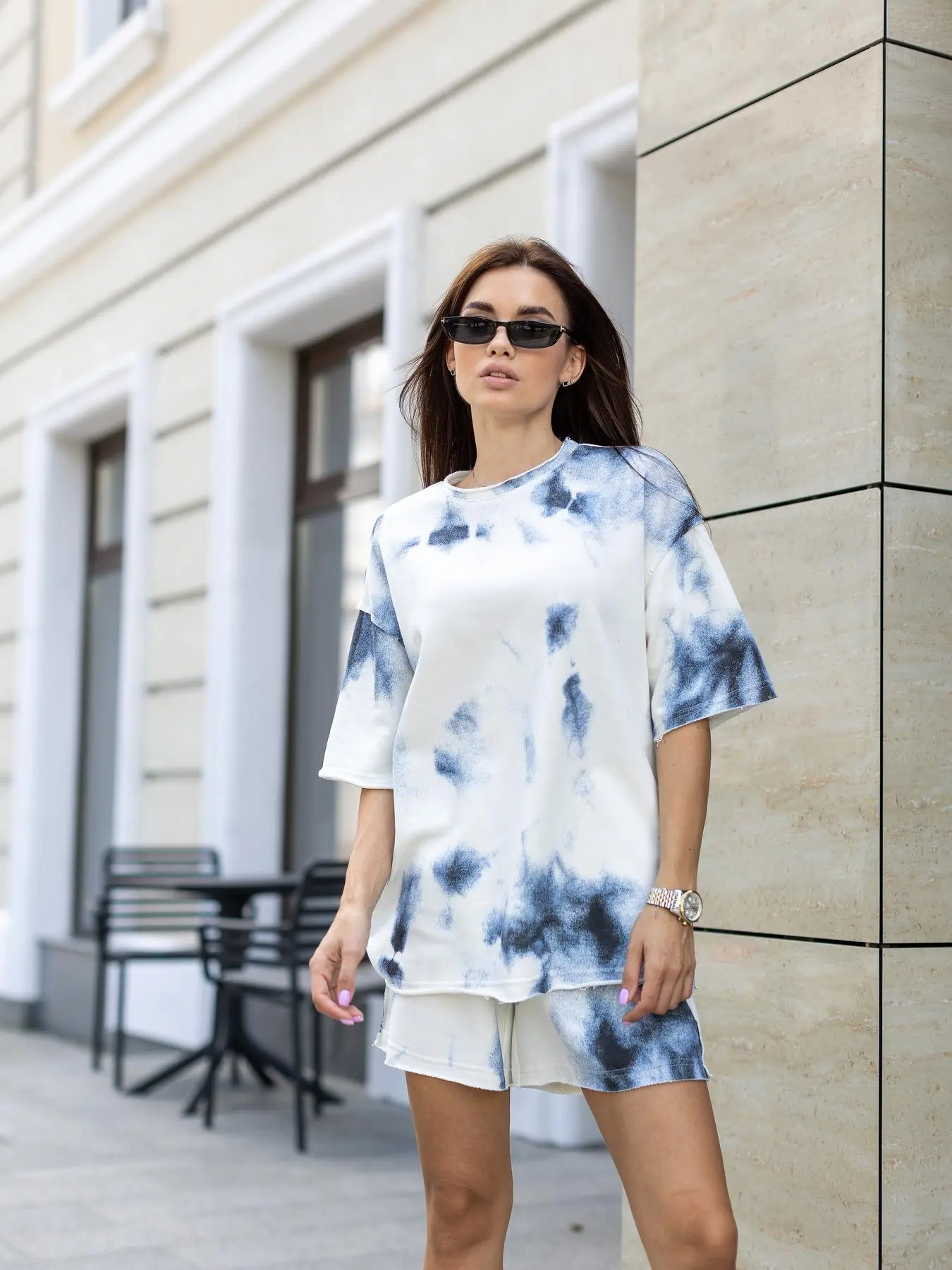 Комплект жіночий "Tie-dye" футболка + шорти сірий