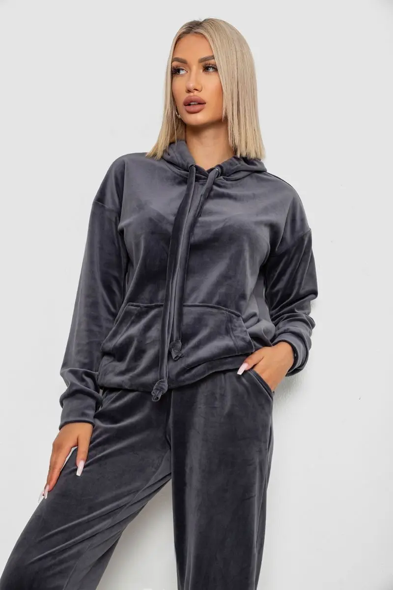 Спортивний костюм жіночий велюровий, колір сірий, 241R1530-5