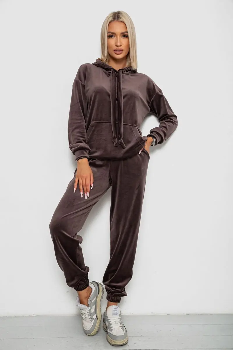 Спортивний костюм жіночий велюровий, колір мокко, 241R1530-5