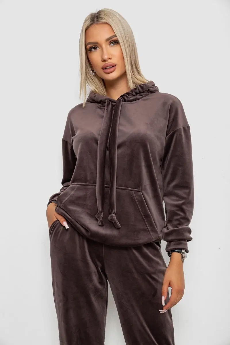 Спортивний костюм жіночий велюровий, колір мокко, 241R1530-5