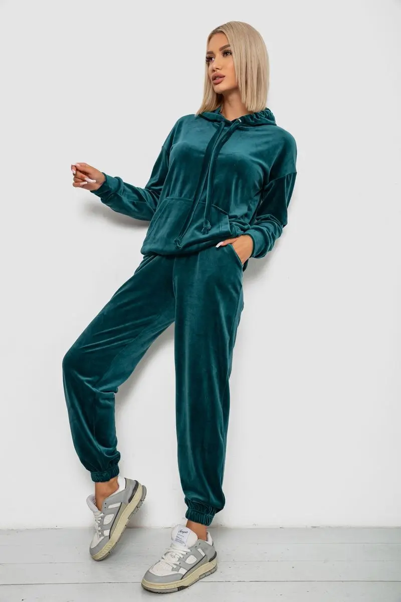 Спортивний костюм жіночий велюровий, колір зелений, 241R1530-5