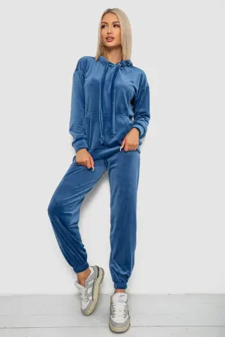 Спортивний костюм жіночий велюровий, колір джинс, 241R1530-5