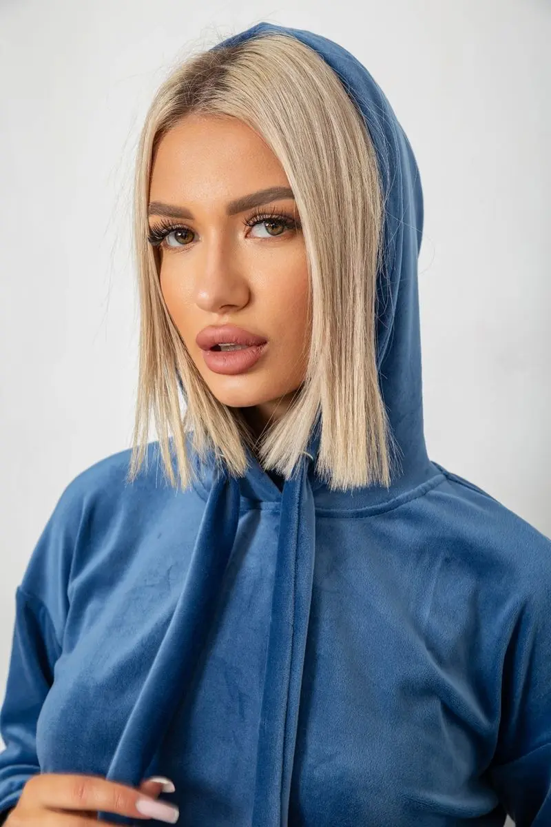 Спортивний костюм жіночий велюровий, колір джинс, 241R1530-5