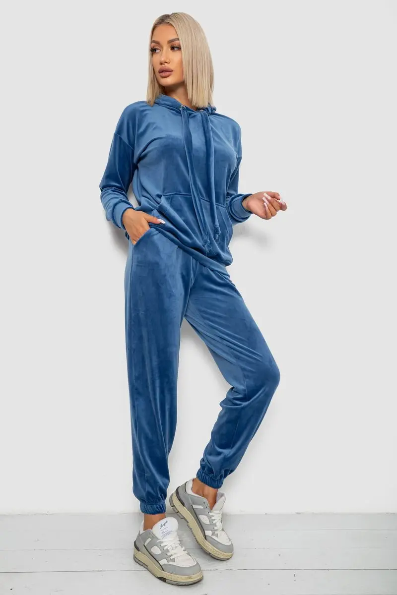 Спортивний костюм жіночий велюровий, колір джинс, 241R1530-5