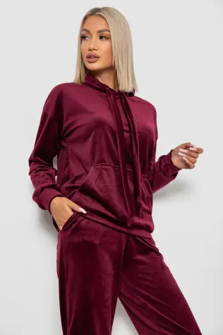 Спортивний костюм жіночий велюровий, колір бордовий, 241R1530-5