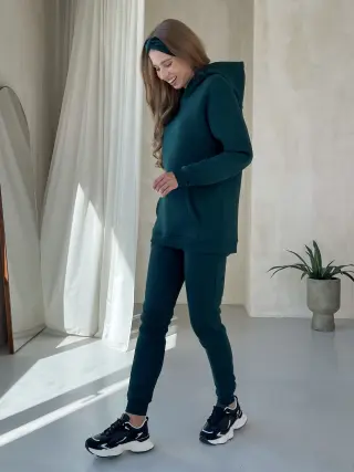 Теплий зимовий жіночий спортивний костюм на флисі зелений Merlini Бордо