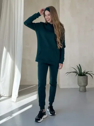 Теплий зимовий жіночий спортивний костюм на флисі зелений Merlini Бордо