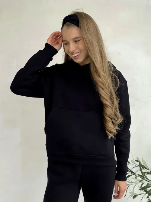 Теплий спортивний костюм на флисі з укороченим худі чорний Merlini Нант